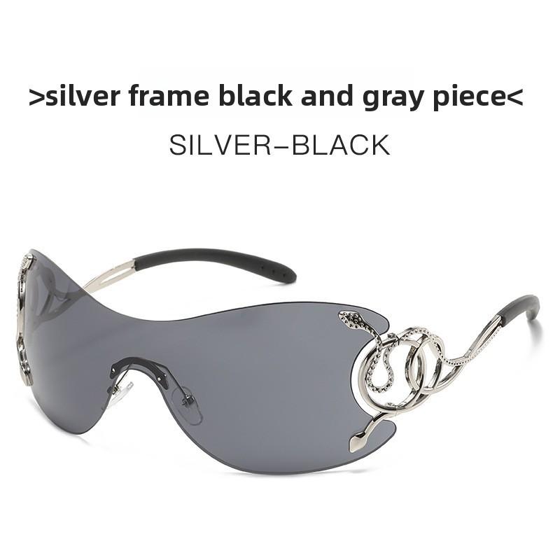 Y2k Snake Frame Unisex Frameless Sunglasses With Uv400 Protection For Travel And Parties SilverFrameBlackGray