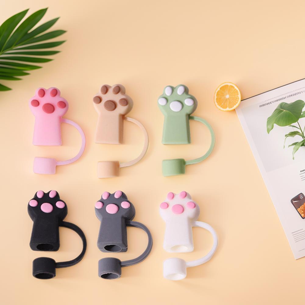 6Pcs Silicone Cat Paw Straw Covers Reusable Cat Paw Straw Caps Dust-Proof Funny Tumbler Straw Toppers for Stanley 30/40 OZ Cups