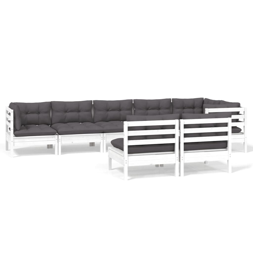 8 Piece Garden Lounge Set with Cushions White Solid Pine Wood