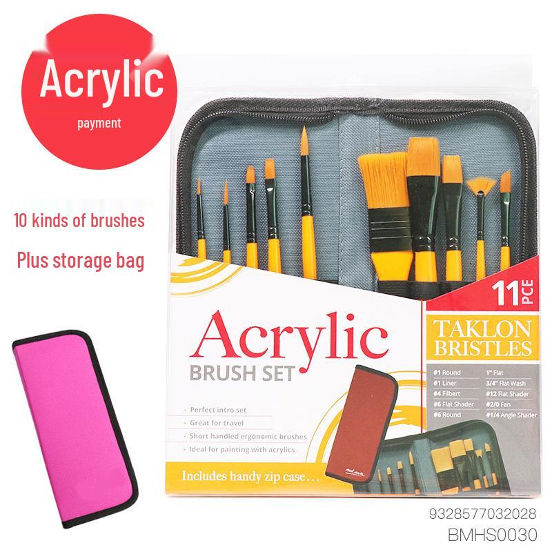 

11-Piece Art Gouache & Acrylic Painting Brush Set with Fan & Flat Head Brushes in Zipper Bag, Short Handle, Beginner-Friendly Different