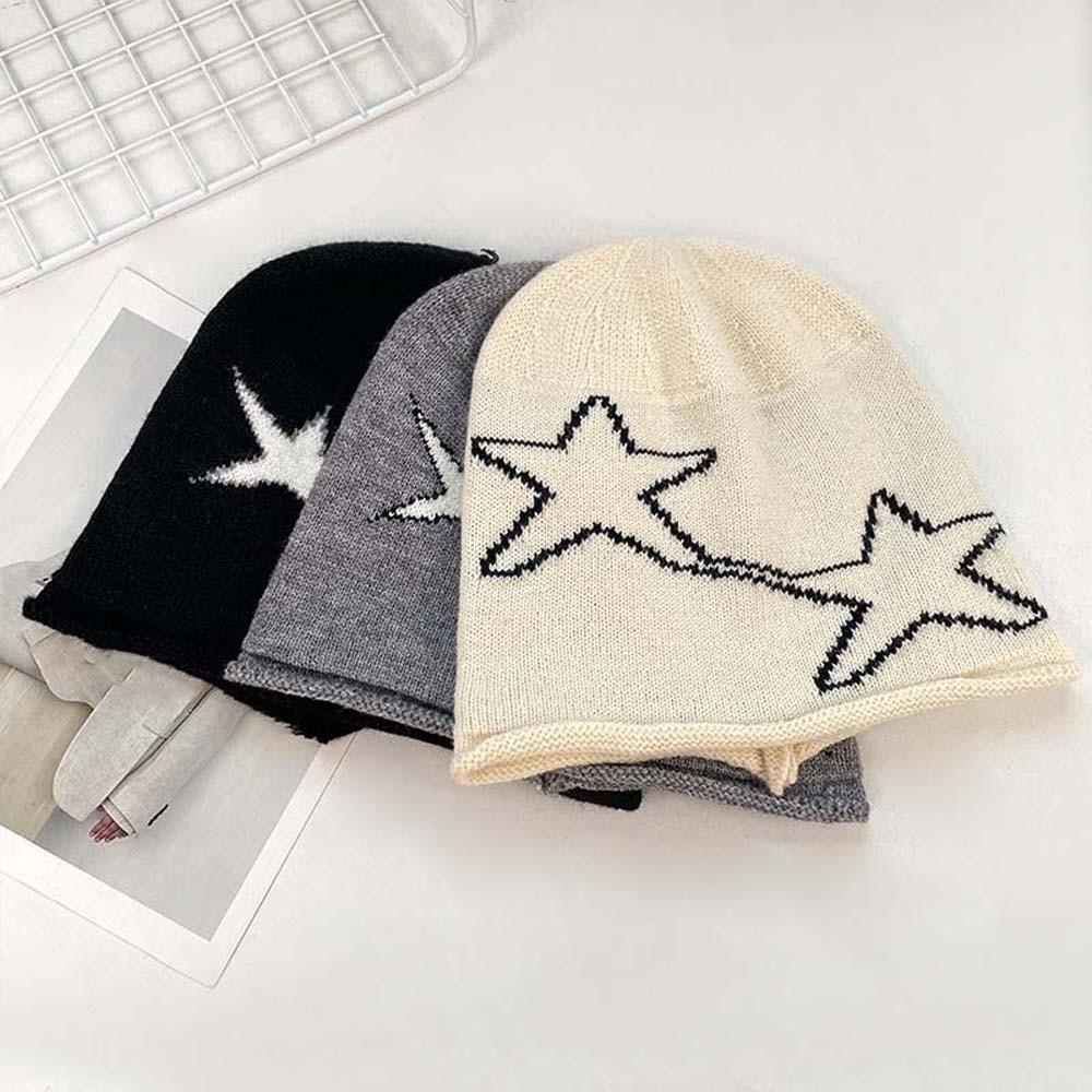 Hip-hop Star Knitted Hat Elastic Y2K Pullover Cap Personality Brimless Beanie Cap  Gifts