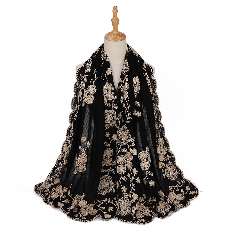 New Middle East black embroidered headscarf, Indonesian Malay fashion headscarf, shawl scarf