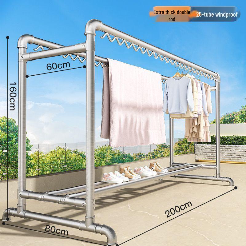 Windproof Outdoor Galvanized Steel Clothes Drying Rack with Thickened Pipes for Balcony