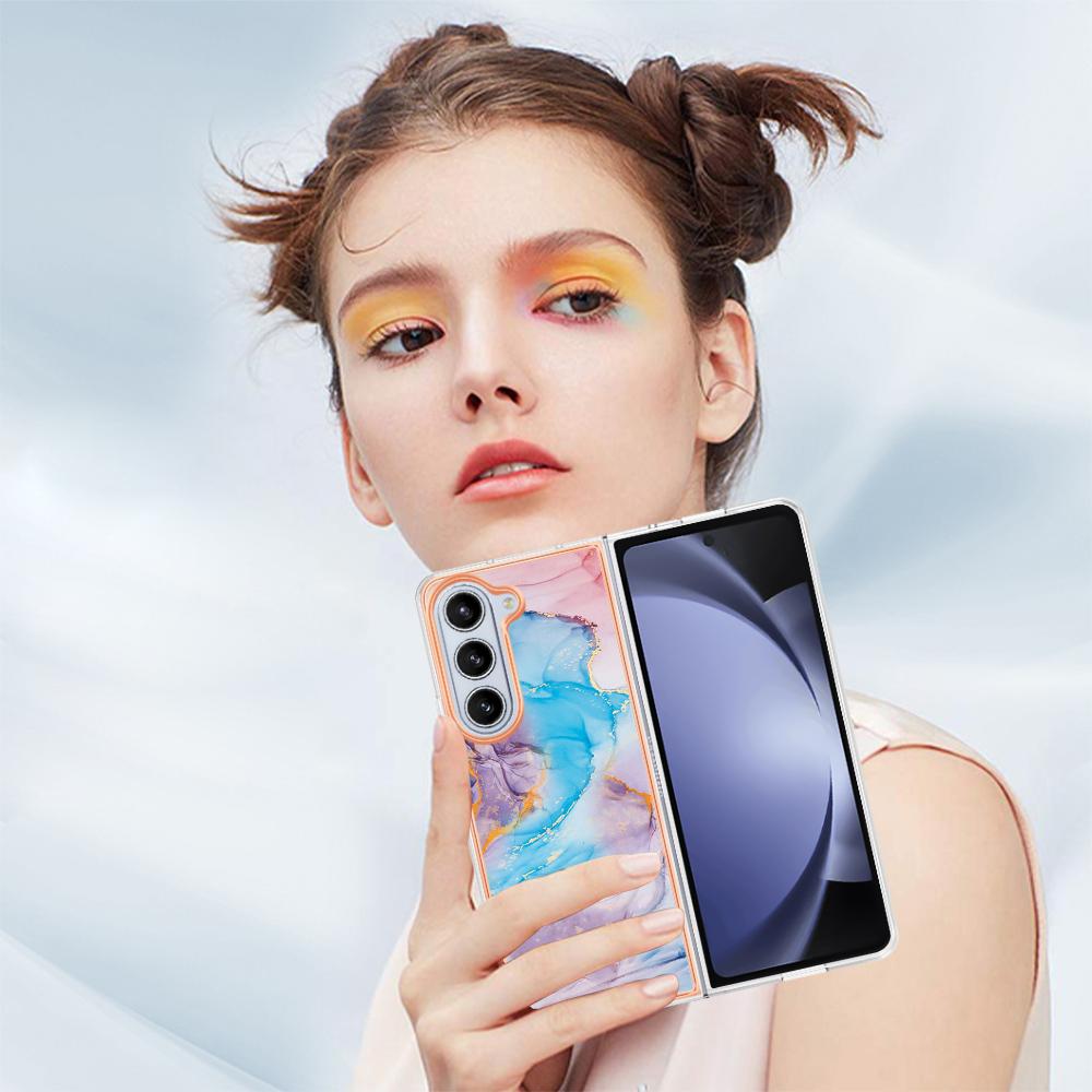 For Samsung Galaxy Z Fold5 5G Case with IMD Marble Flower Pattern TPU Mobile Back Cover