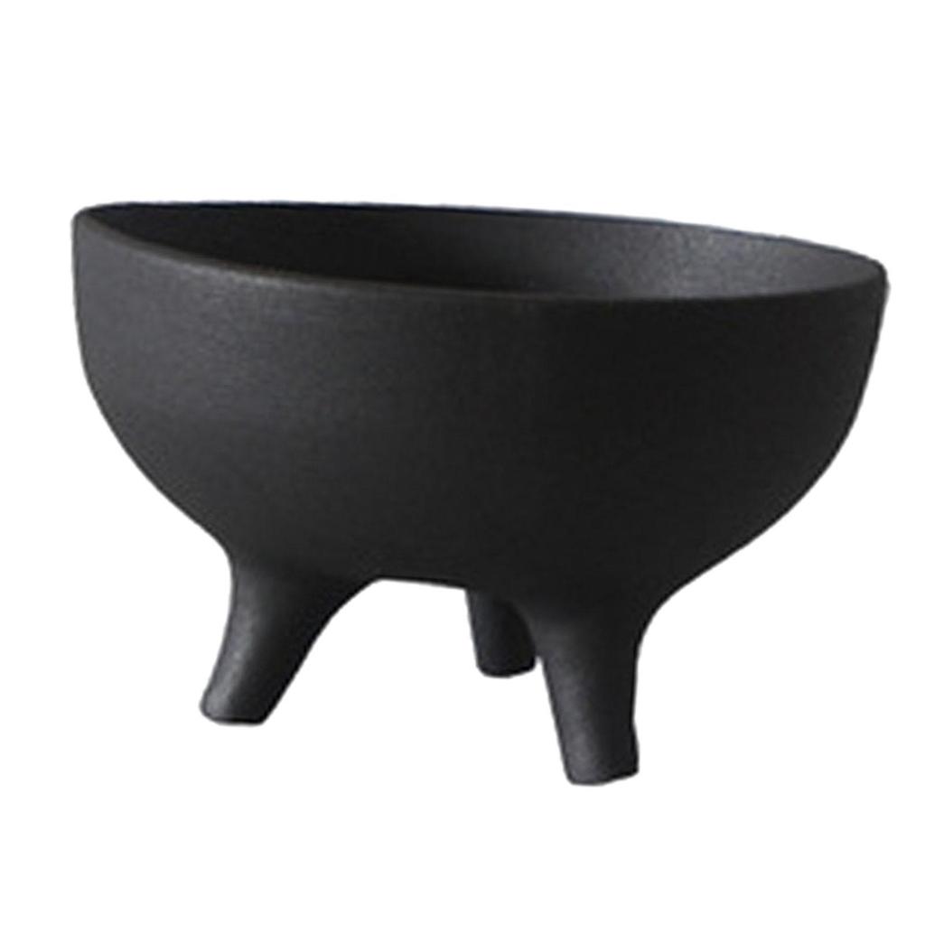 Flower Pot Ceramic Tripod Ding Tray Table Ornament for Courtyard Lightweight Black 17x10cm