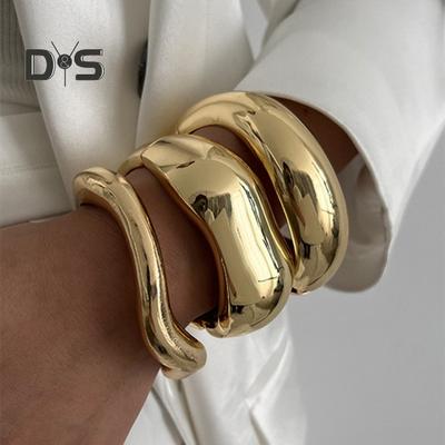 Gold Silver Bangle Bracelets Hiphop Wide Cuff Bangle Bracelet Irregular Wave Armband Jewelry for Women And Men