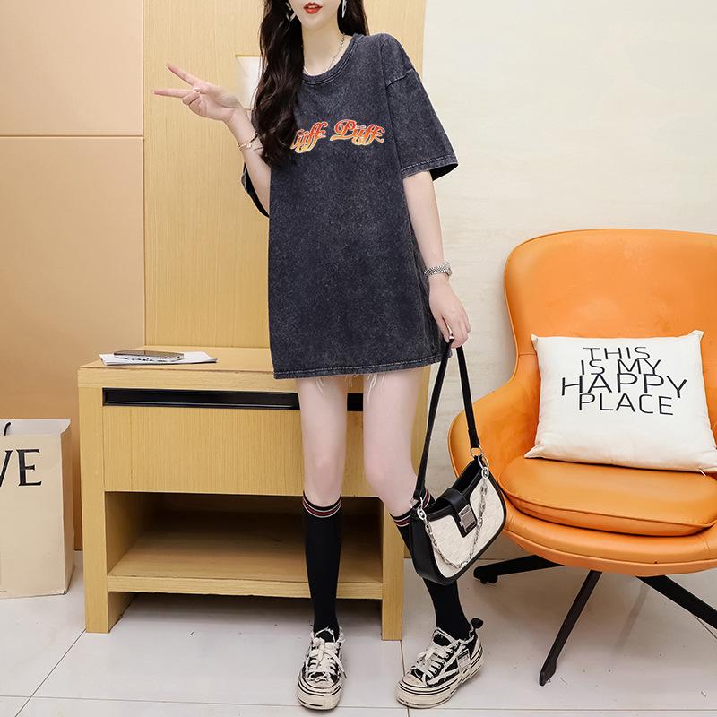 Summer Women's Loose Washed Do Old Hundred Design Sense Niche Unique Chic Short-sleeved T-shirt