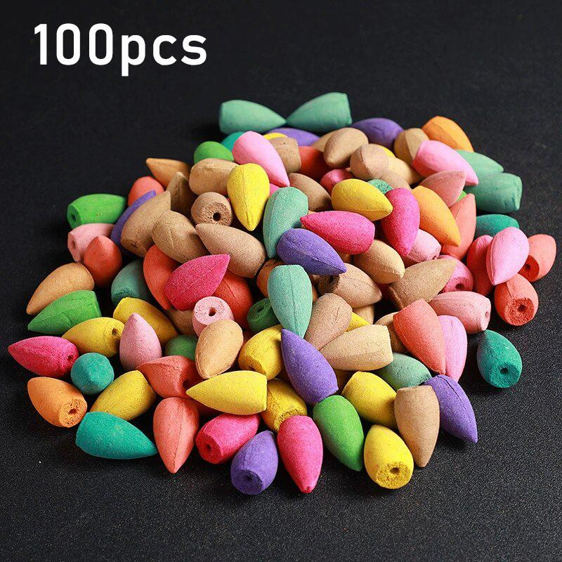 60/100/300pcs Colorful Aromatherapy Backflow Incense Cones Lavender Long Lasting Fragrance Smoke Falls for Viewing Relaxation