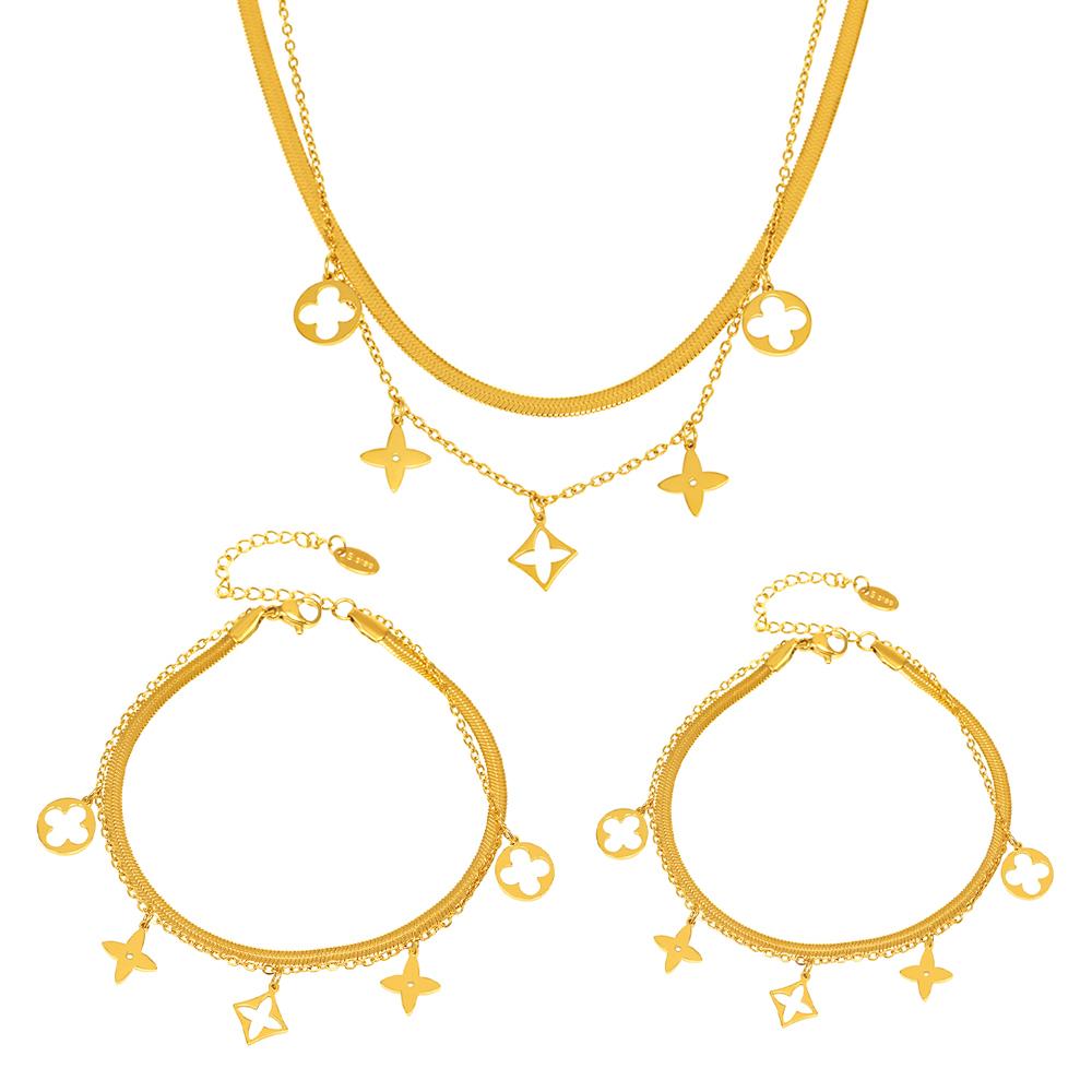 316L Stainless Steel Necklace Matching Bracelet Anklet For Women 18k Gold Plated Two-layer Charm Necklaces Bracelets Ankle Chain