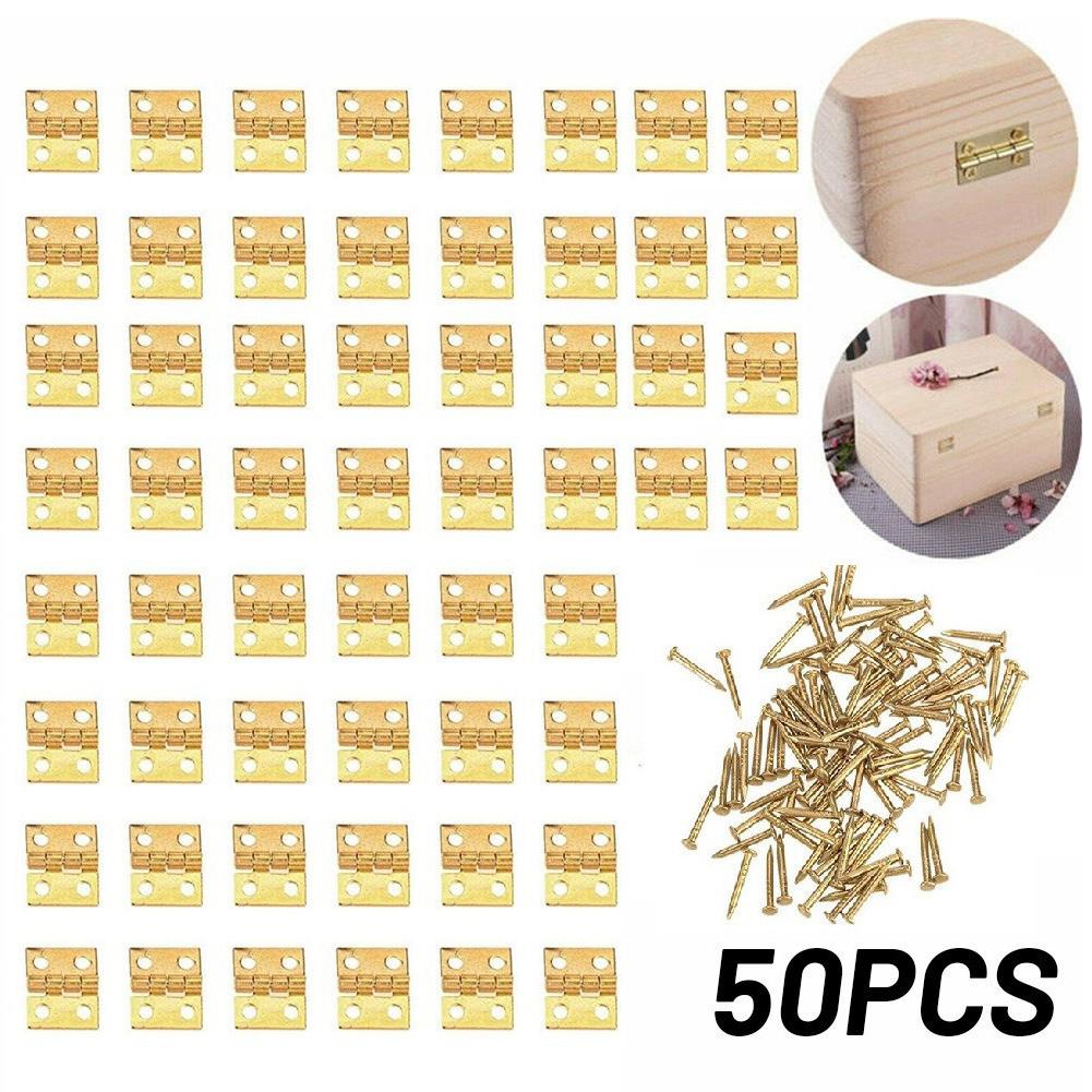 50pcs Brass Hinge DIY Wooden Box Hinges Small Craft Door Box Jewelry Chest Dollhouse Music Box Hinge Silver Gold Hardware