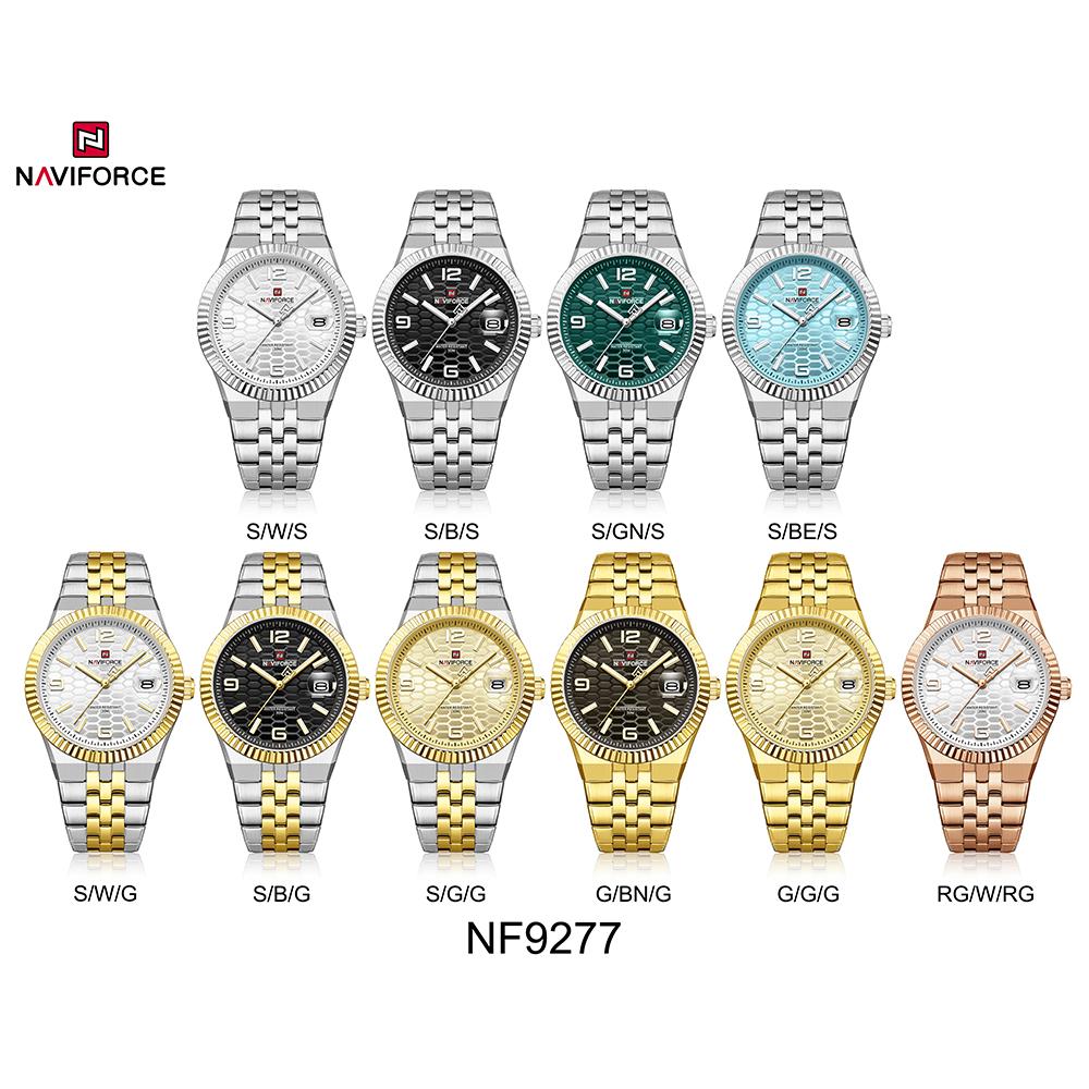 NAVIFORCE Original Men Quartz Watch Calendar Stainless Steel Strap Luminous Hands Honeycomb Dial Design Waterproof 3ATM Men Watch NF9277