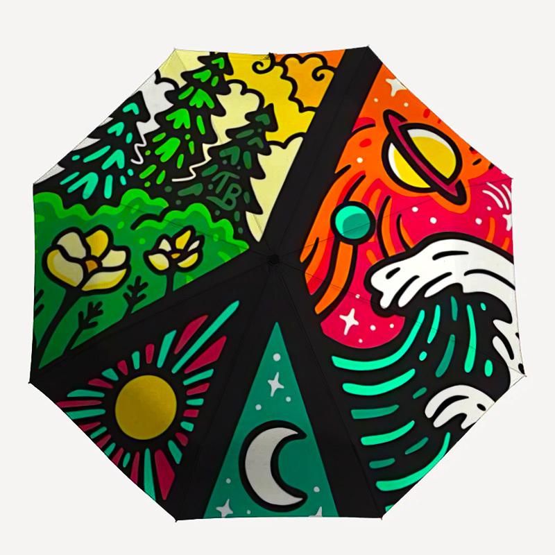

1pc Nature Space Automatic Folding Umbrella with 8 Bones, 3-Fold Compact Umbrella, Compact Design On-the-Go Essential, casual outdoor access