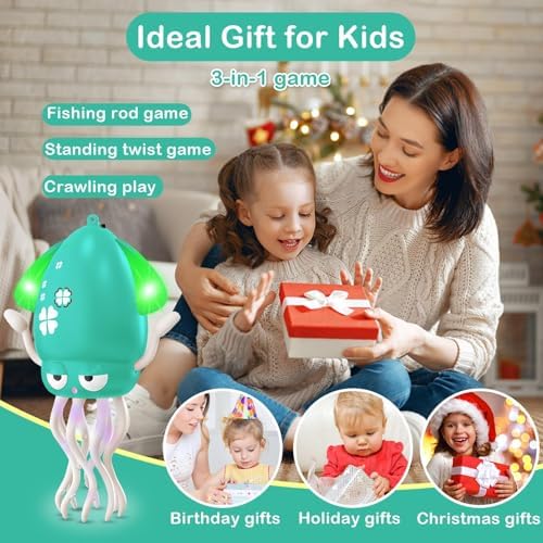 Dancing Octopus Crawling Toy with LED Lights & Music, Baby Tummy Time Crawl Toy, Christmas Birthday Gift for 1 2 3 Year Old Girls Boys