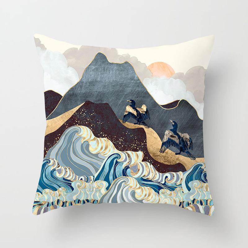 Abstract Landscape Painting Patterns Throw Pillow Cover With Short Plush Print For Living Room Sofa Decoration Cushion Cover