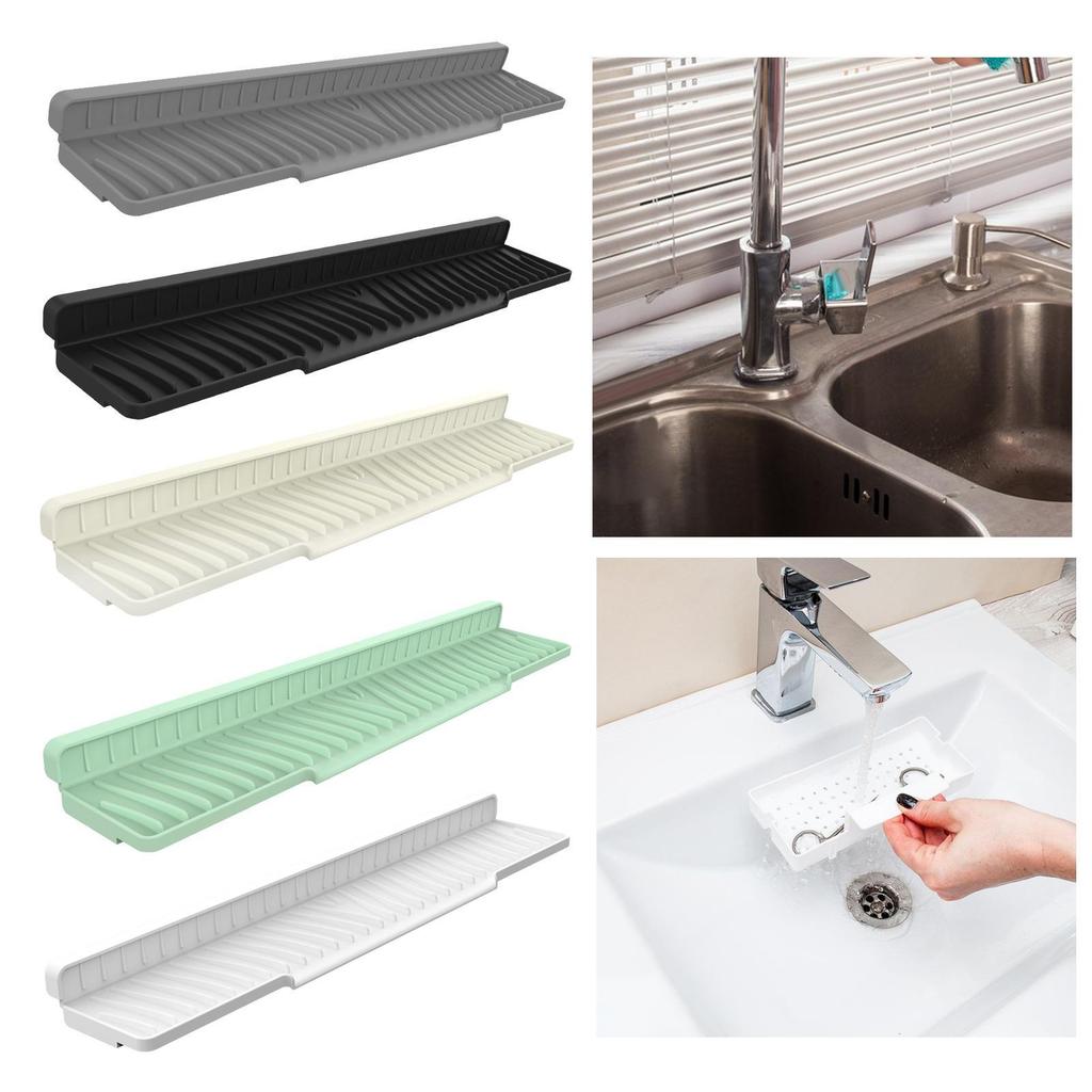 Faucet Water Catcher Mat Silicone Sink Draining Pad Self Draining Drying Mat for Kitchen Counter