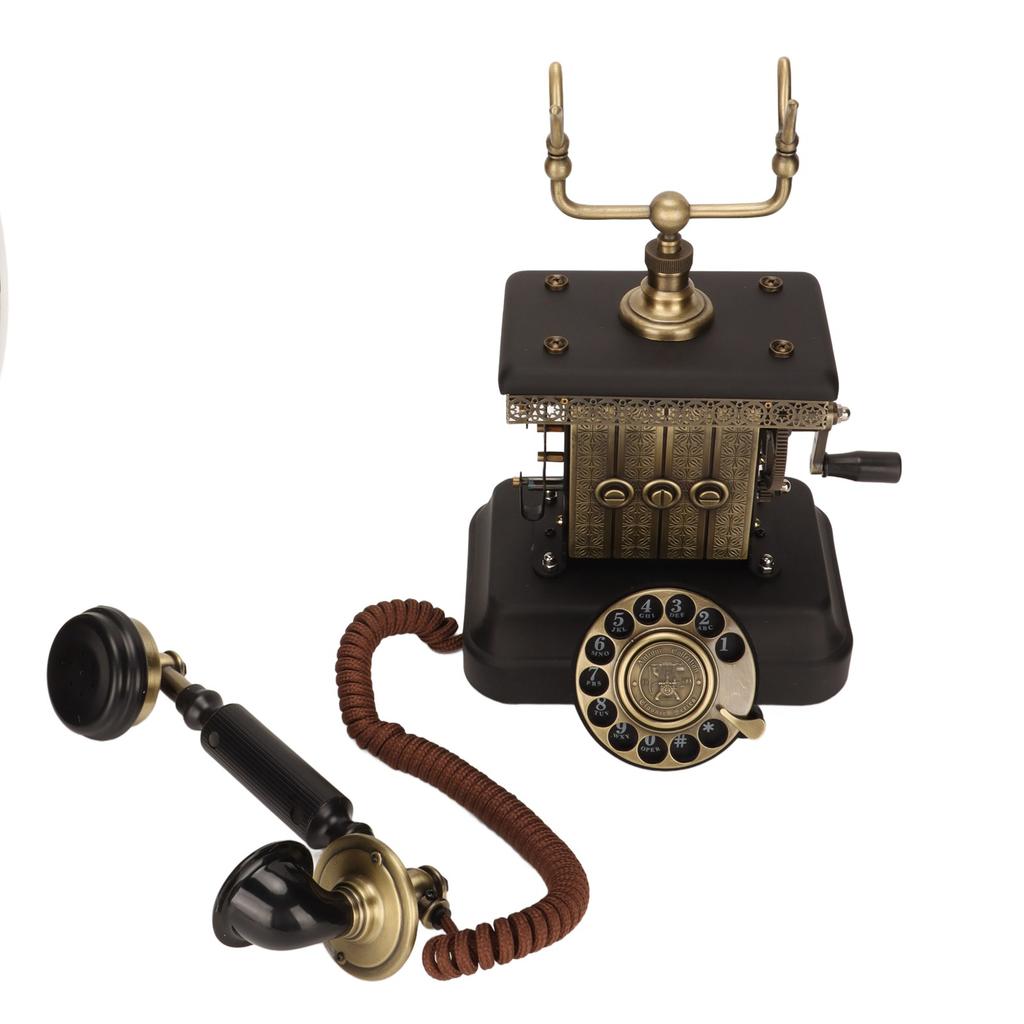 Antique Corded Telephone Rotating Dialing Decorative Vintage Phone Landline with Redialing Key for Living Room Bedroom