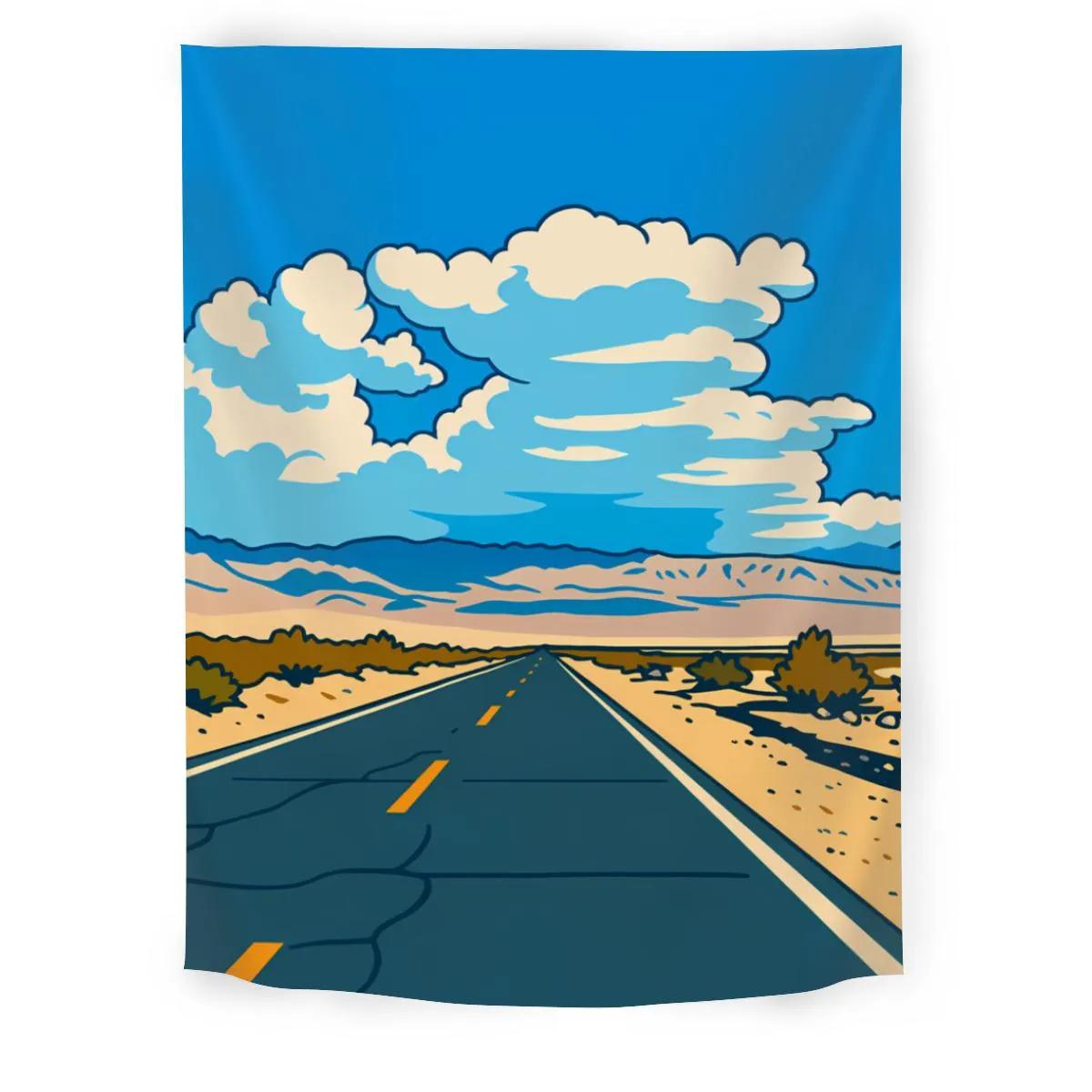 

Death Valley National Park Tapestry Vertical Desert Highway Scenery Flat Print Nature Landscape Wall Hanging for Home Room 74x94cm(29x37in)
