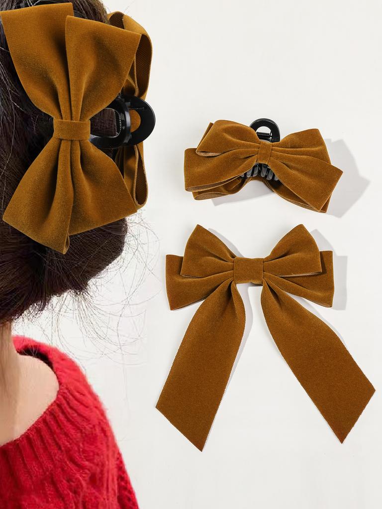 2Pcs Burgundy and Black Velvet Hair Bows with Alligator Clips Big Hair Claw Clips Bows Hair Accessories for Women Girls