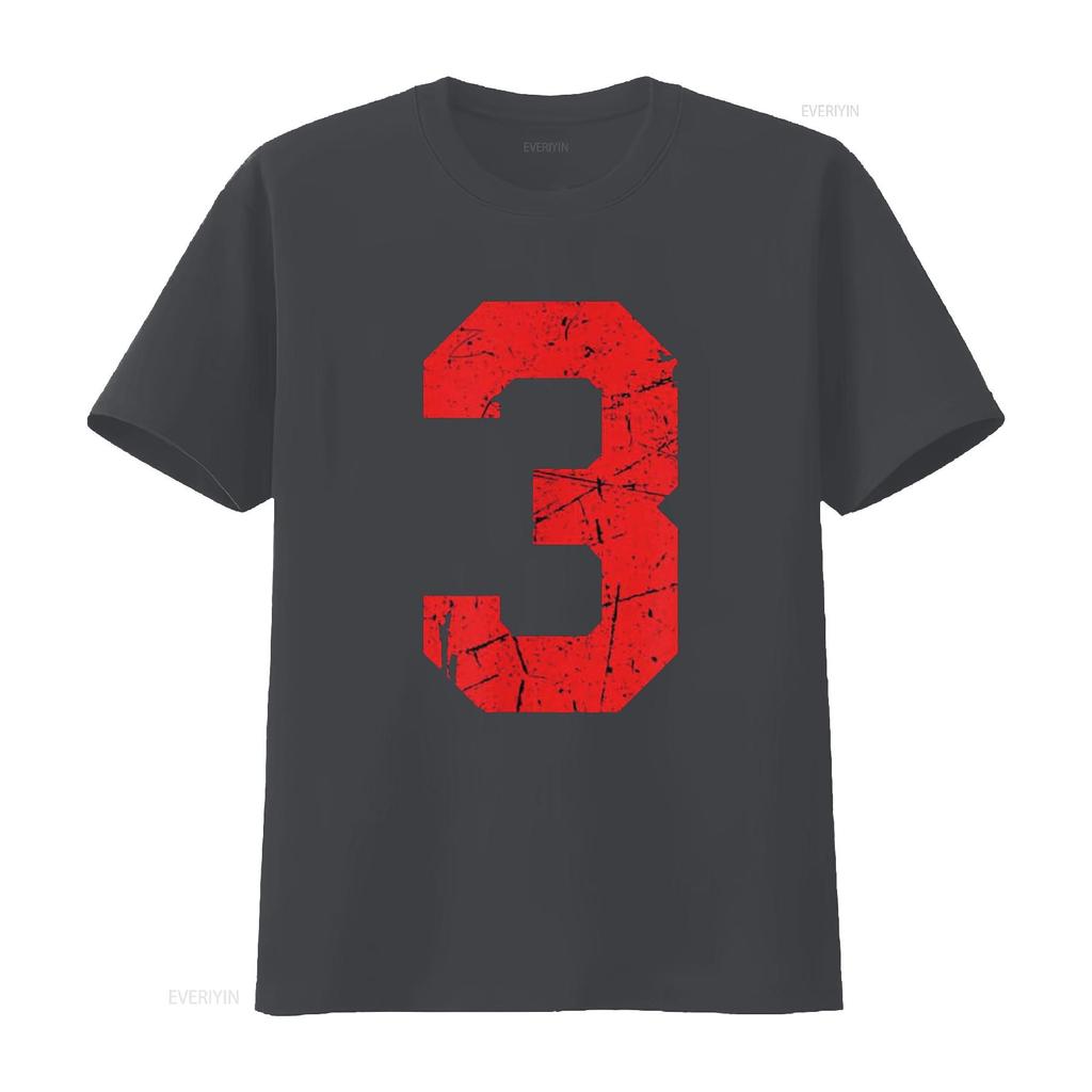 Numer 3 Koszulka Sportowa Czerwona Zniszczona Vintage Szczęśliwa Koszulka vintage Prana moda streetwear Wygodna Stylowa Miękka