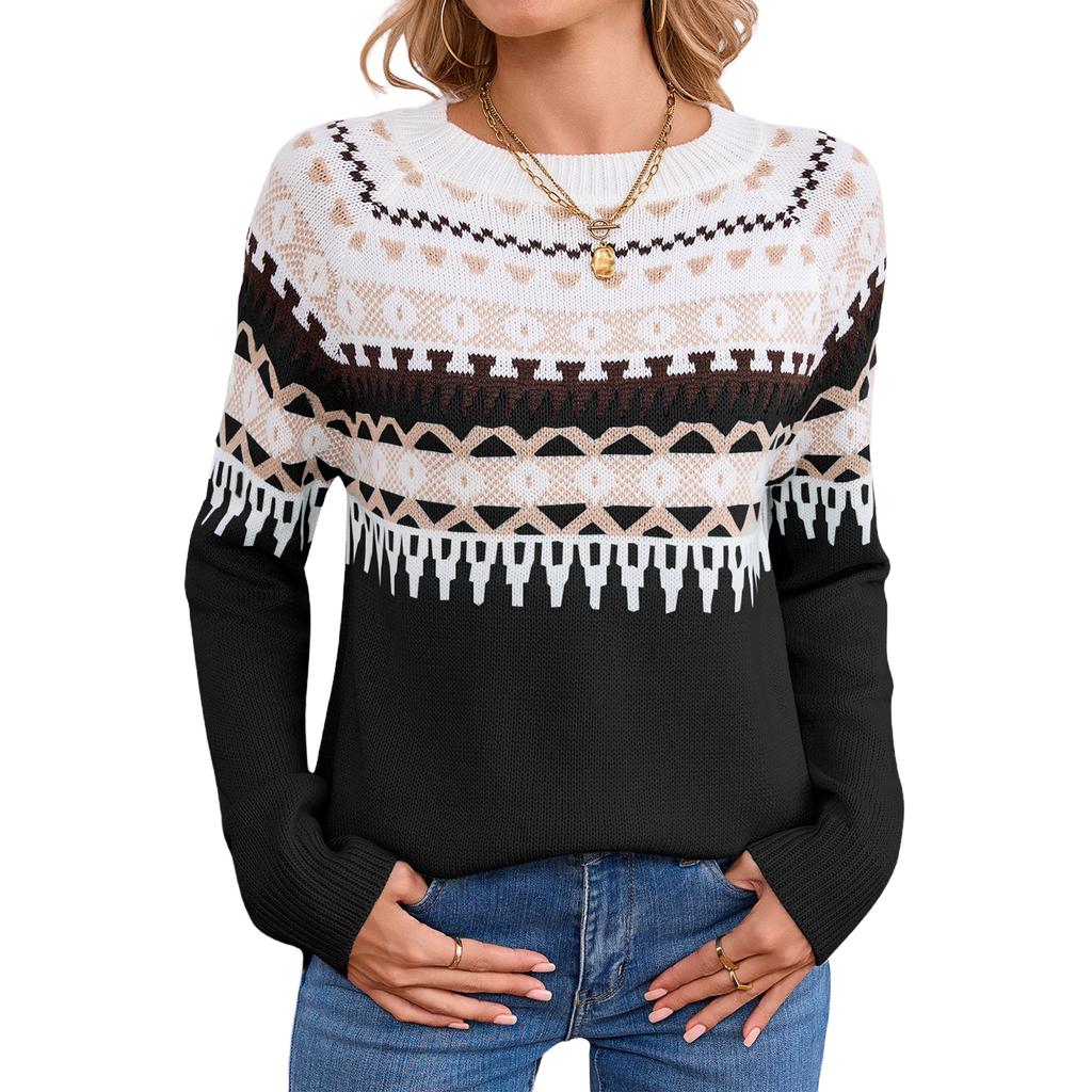 Women's Pullover Sweater with Geometric Pattern Knit for Winter