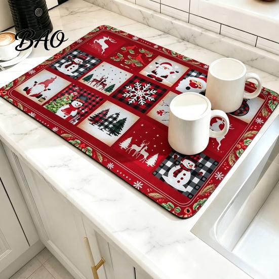 Kitchen Countertop Absorbent Pad Floral Dish Drying Mat, Diatomaceous Earth Anti Scalding Modern Table Placemats Protector, Heat Insulation