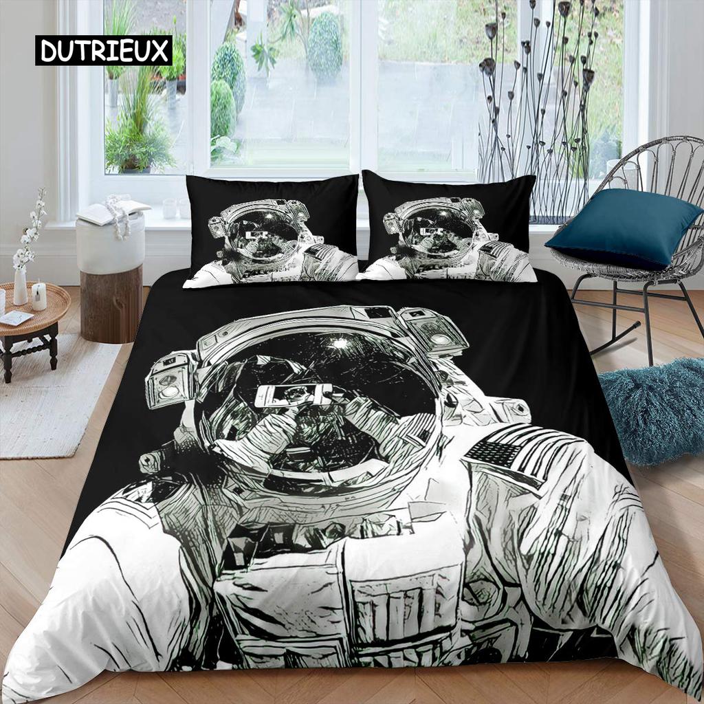 Sada povlečení na přikrývku Space Astronaut pro chlapce, dívky, děti, lůžkoviny se dvěma postelemi, s tématikou vesmíru Galaxy Dekor do ložnice, polyesterový povlak na přikrývku