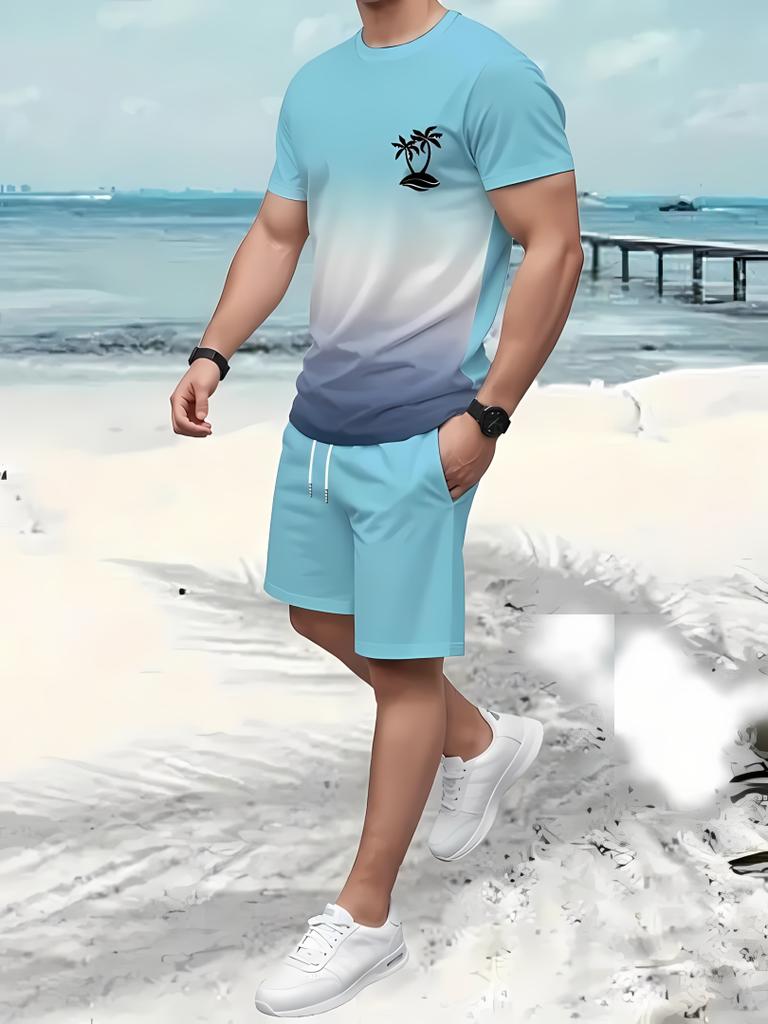 Summer New Men's Casual Comfortable Beach Pants Men's Breathable Lightweight Top Shorts Set