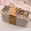Double-Layer Wheat Straw Lunch Box With Fork And Spoon Microwave Safe Portable Lunch Box For Office Workers And Students