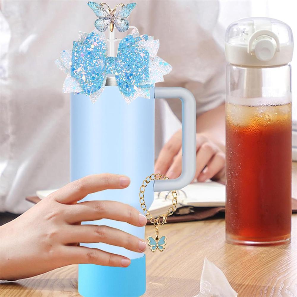 3Pcs Cup Accessories for Stanley Tumbler with Handle Rose Blossom Straw Cover Cap Straw Toppers Silicone Boot Letter Charms