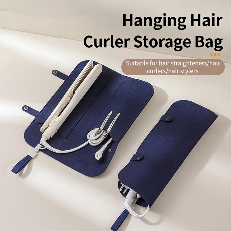 Easy Carry Portable Hanging Felt Storage Bag With Thermal Protective For Hair Curling Iron Travel Organizers
