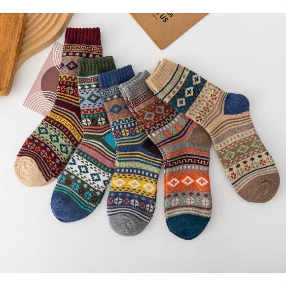 Men's Ethnic Style Wool Mid-Calf Socks - Double-Way, Warm & Thick for Autumn/Winter