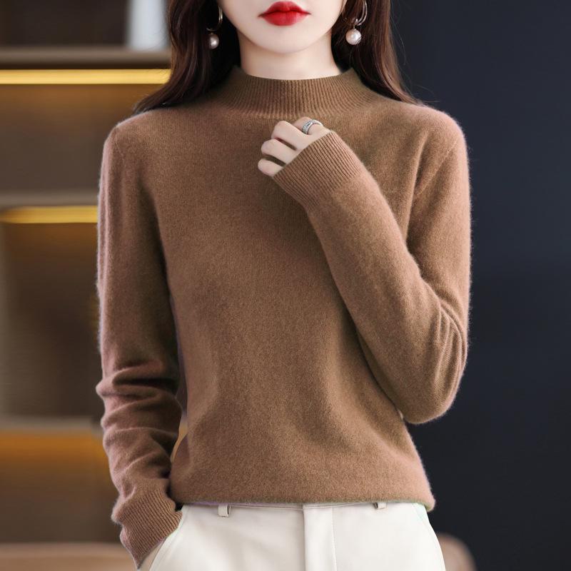 Women's Cashmere Half Turtleneck Sweater: Loose and Slim-Fit, Perfect for Layering In Autumn and Winter