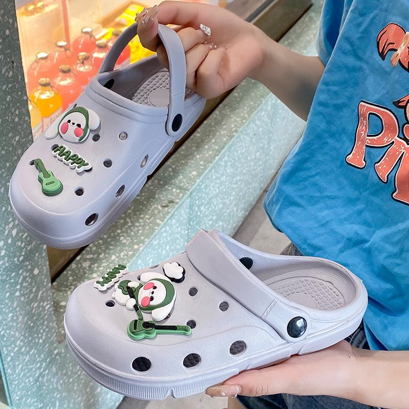 Hole shoes women's summer wear cute fashion girl heart bag head flat bottom sandals women's non-slip cool slippers