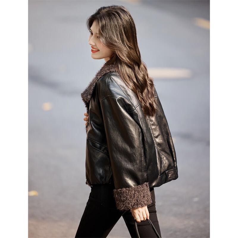 Xinfeiyu Damen Daunenjacke mit Patchwork aus Kunstleder