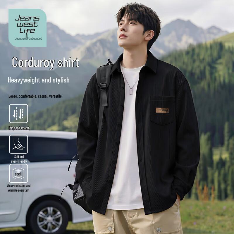 JEANSWEST LIFE Men s Corduroy Long Sleeve Casual Shirt L