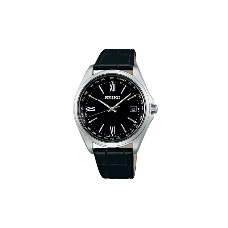 

SEIKO 100 meters waterproof Quartz leather strap men s watch black dial SBTM297