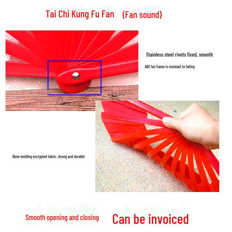 Double-Sided Red Tai Chi Fan with Golden Ring - 8-Inch Children's Dance Practice Fan
