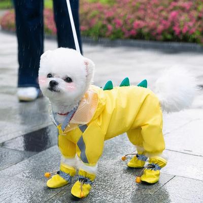 Little Dinosaur Dog Clothes Go Out In Rainy Days Waterproof Raincoat Medium and Small Dog Teddy Bear All-inclusive Four-legged Dog Poncho