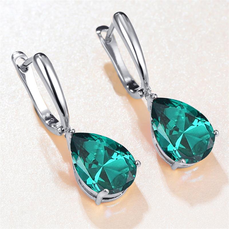 

Wish Water Drops Retro Green Simple Silver Plated Ear Buckles Wedding Engagement Earrings Female зелёный