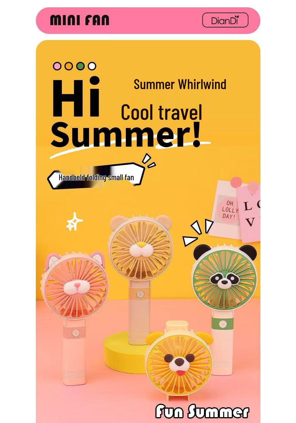 Compact Cartoon USB Rechargeable Handheld Mini Fan - Foldable & Portable Summer Essential Color Handheld Foldable Fan Male