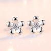 Guochao Peach Blossom Rose Flower Earrings with Pink Diamond-Plated Silver Studs for Women