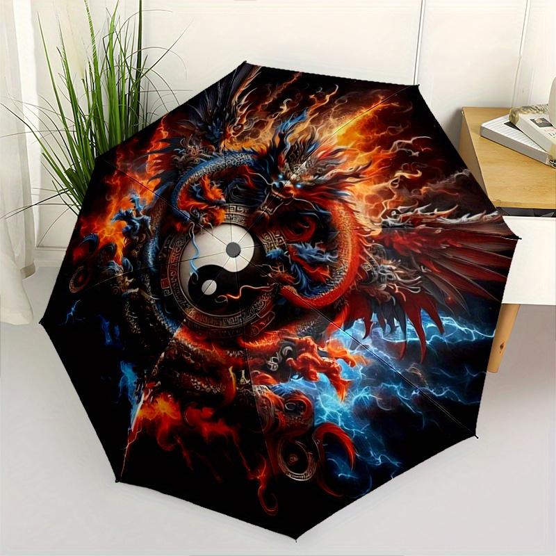 1pc Flaming Dragon Yin Yang Pattern Automatic, 8 Iron Frames, High-Value Folding Umbrella, Suitable for Office, Travel and Outdoor Adventure.W045