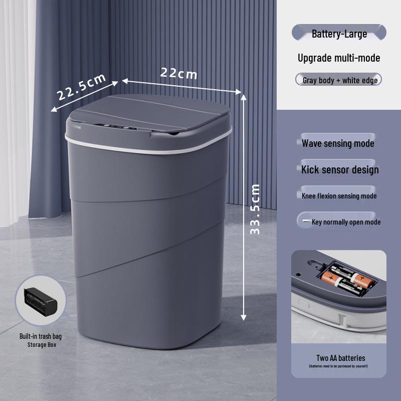 2026 Smart Sensor Trash Can: 14L with Blue Light Night Light, Press Ring Flip Lid & Spiral Pattern.