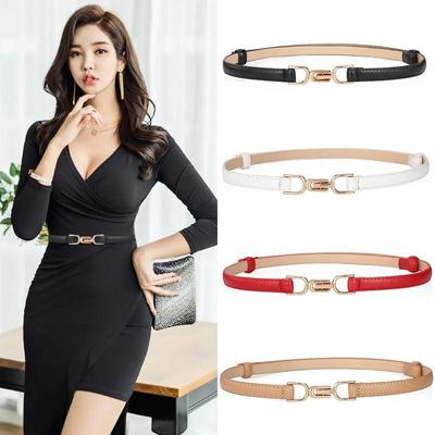 Women Fashion Solid Color Adjustable PU Leather Dress Sweater Belts Skinny Thin Women Waist Strap Gold Color Buckle Belts Supply
