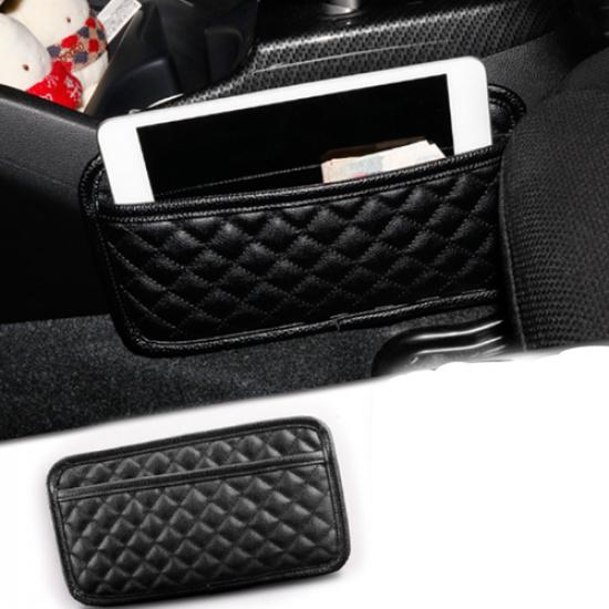 Phone Holder Organizer Pouch Car PU Leather Stick-up Storage Bag Decor Pocket