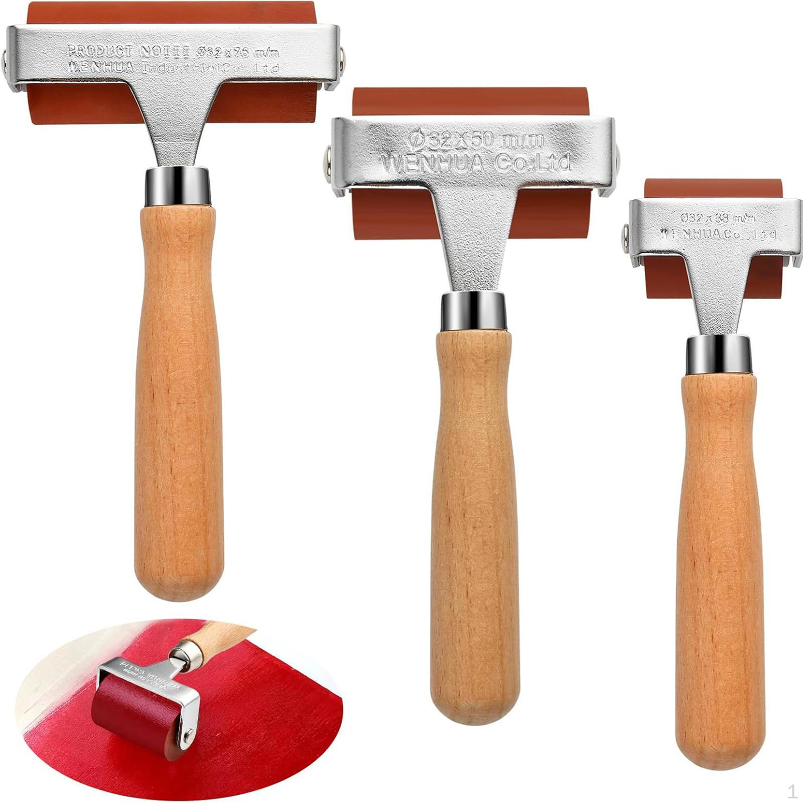 

3Pcs Rubber Roller Brayer Tool Portable with Wood Handle Stamping Tools Oil Painting for Boat
