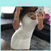Elegant Women's Dress Sexy Solid Color Bandage Chest U-neck Slim Strapless Design