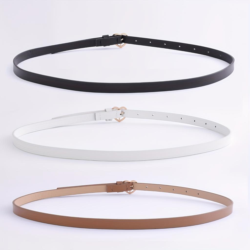 Women'S Golden Heart Buckle Slim Belt Simple and Fashionable Pants Belt with Jeans Dress Suitable for Daily Commuting