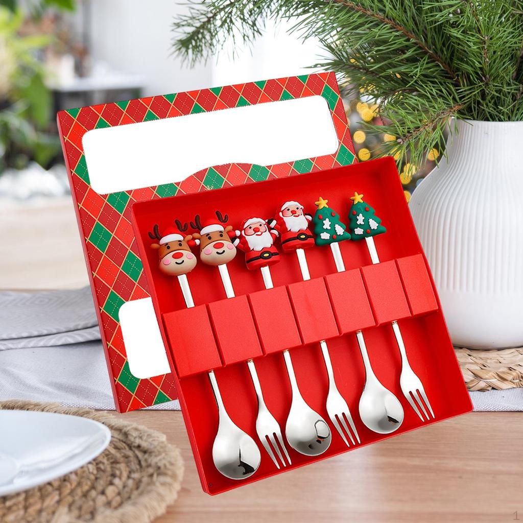 6 Count Christmas Flatware Set Spoons and Forks for Celebrations Beverages Desserts