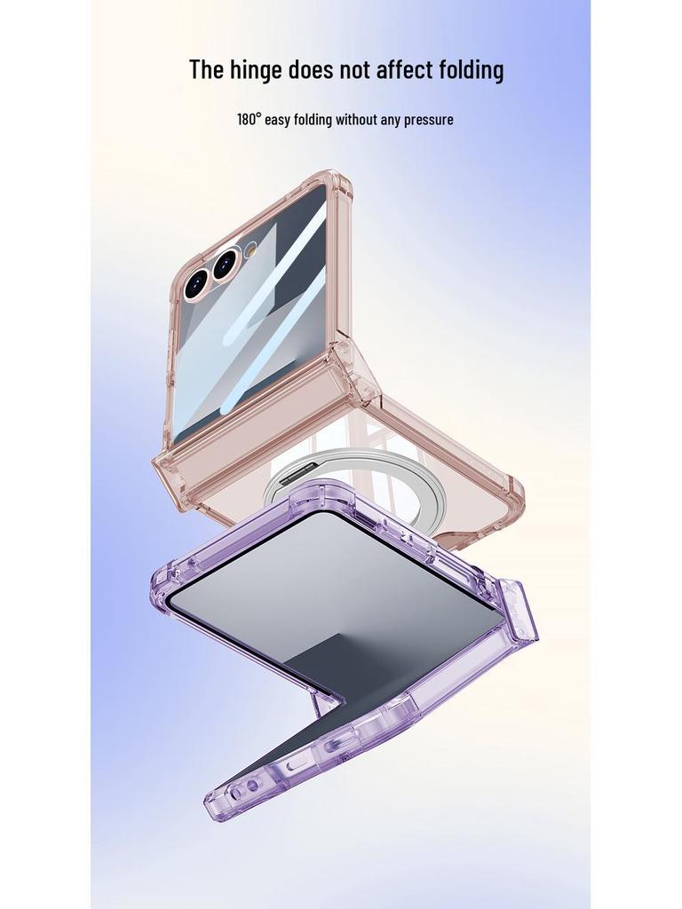 Etui na Samsunga Z Flip7: Wysokiej klasy przezroczysty magnetyczny z powłoką galwaniczną i obracanym o 360° stojakiem